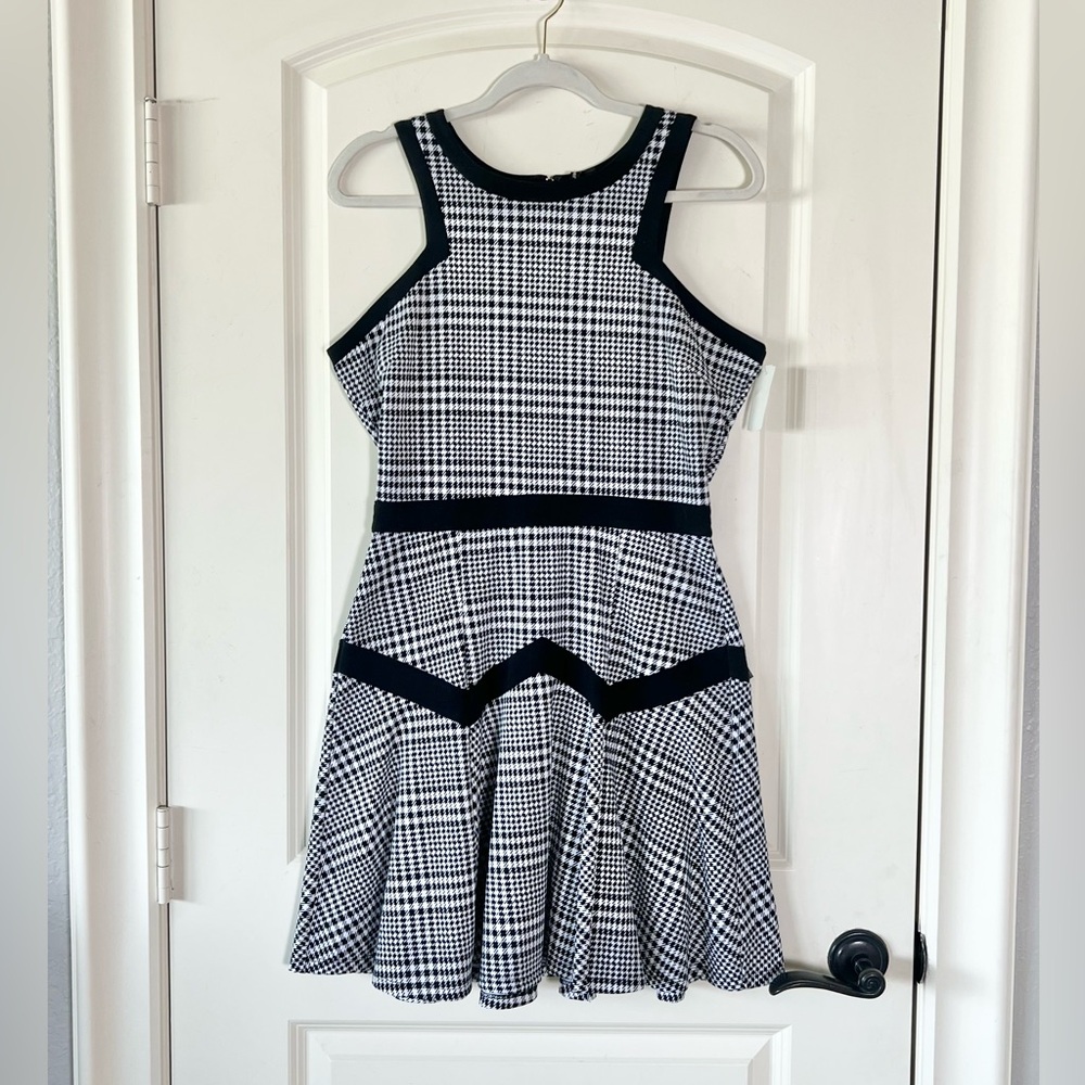 NWT HeartSoul Black White Gingham Houndstooth Plaid Fit & Flare Skater Dress L
